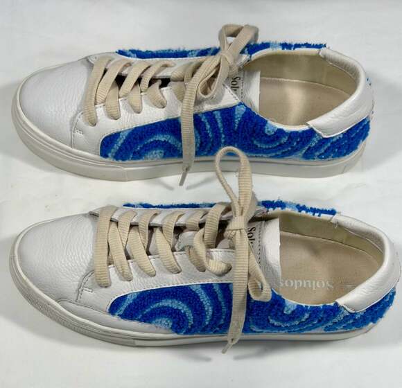 Soludos Ibiza Platform Psychedelic Spiral Leather Sneakers in Marine Blue - Picture 4 of 10